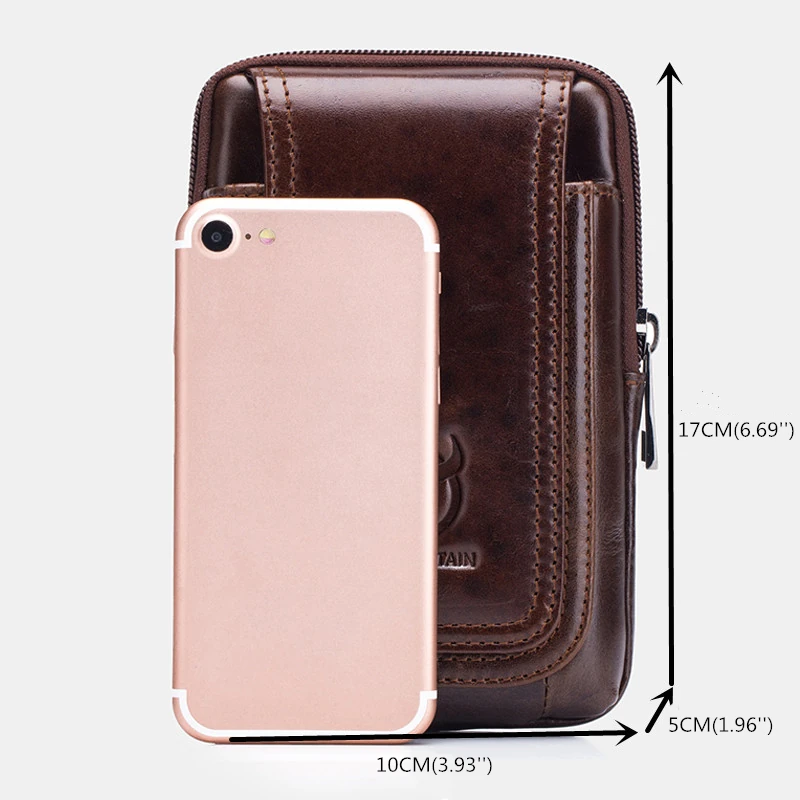 (image for) BULLCAPTAIN Men's Leather Belt Waist Bag Travel Small Fanny Pack Phone Pouch Multifunctional Male Waist Bag Leather Pouch